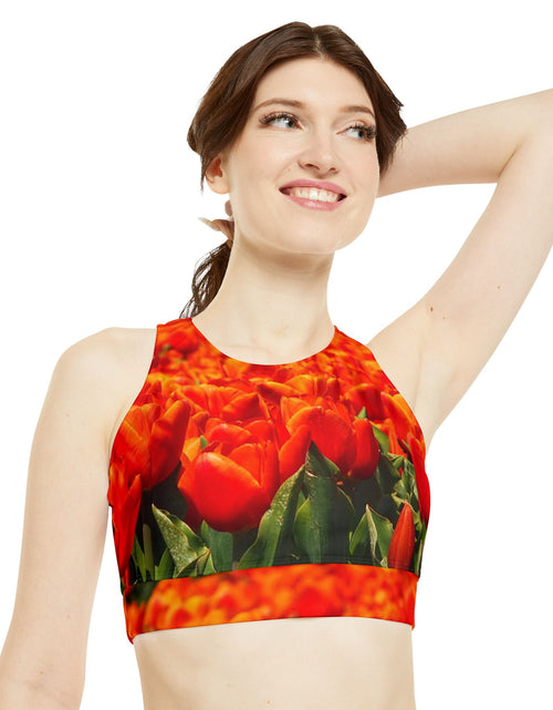 Load image into Gallery viewer, High Neck Crop Bikini Top with tulip design
