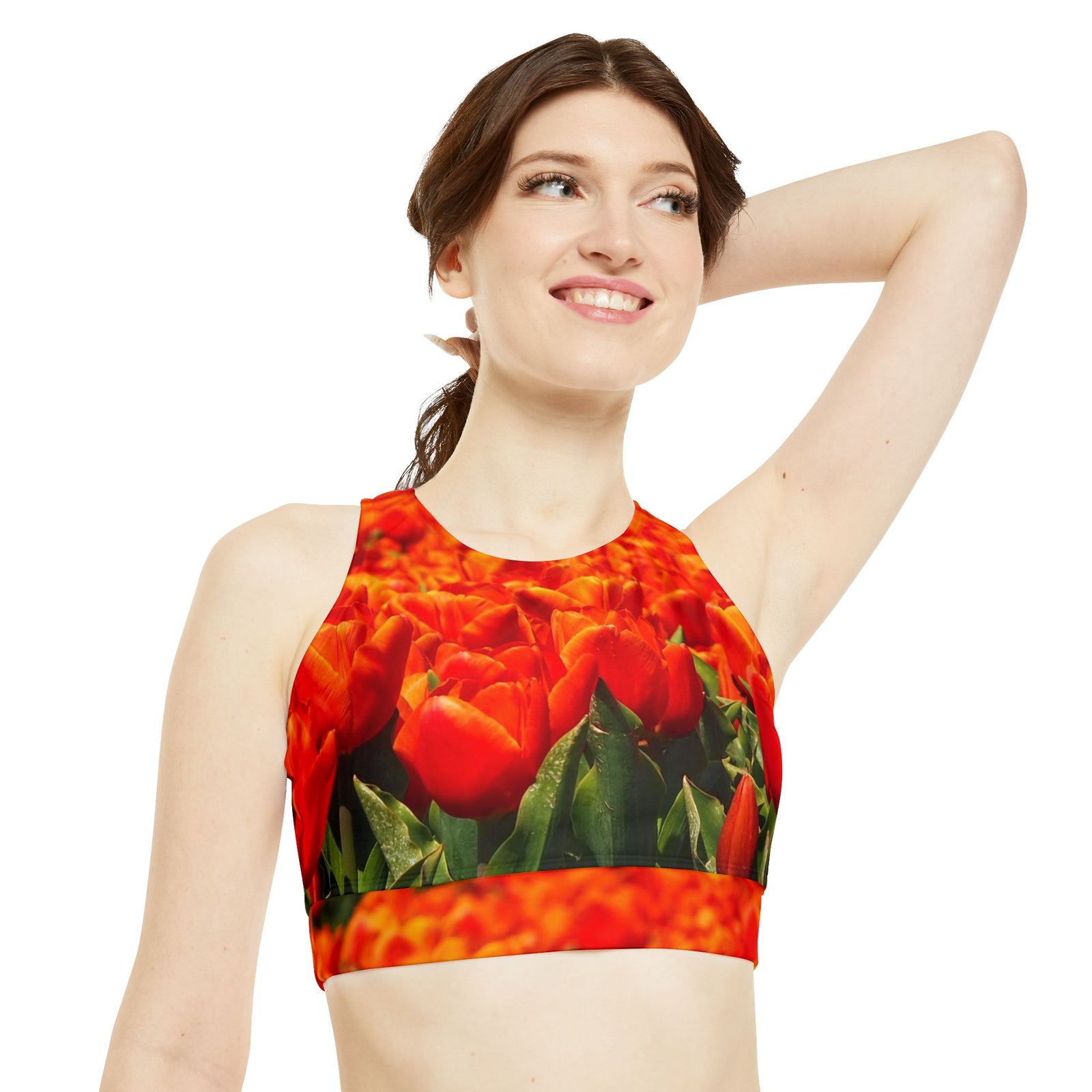 High Neck Crop Bikini Top with tulip design