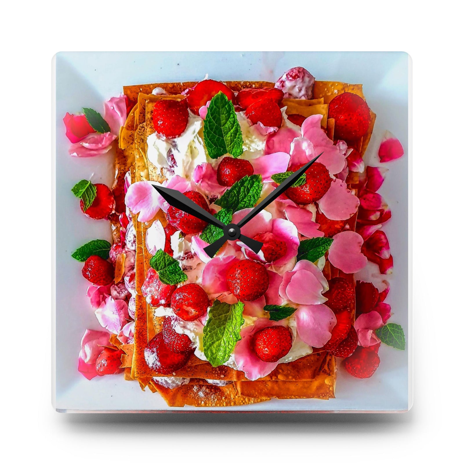 Wall clock with strawberry pie