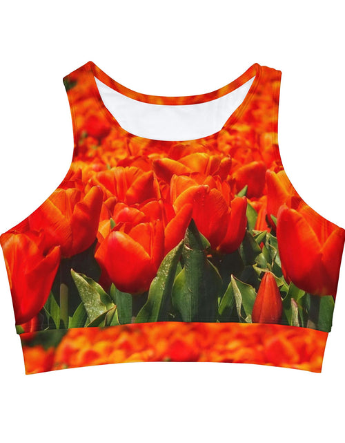 Load image into Gallery viewer, High Neck Crop Bikini Top with tulip design
