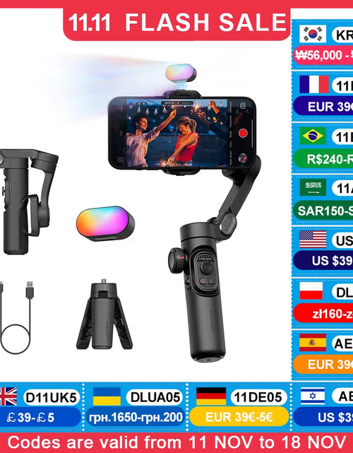 Load image into Gallery viewer, AOCHUAN 3-Axis Handheld Gimbal Stabilizer for Smartphone with Fill Light for Iphone Android Face Tracking Tiktok Vlog Smart XE
