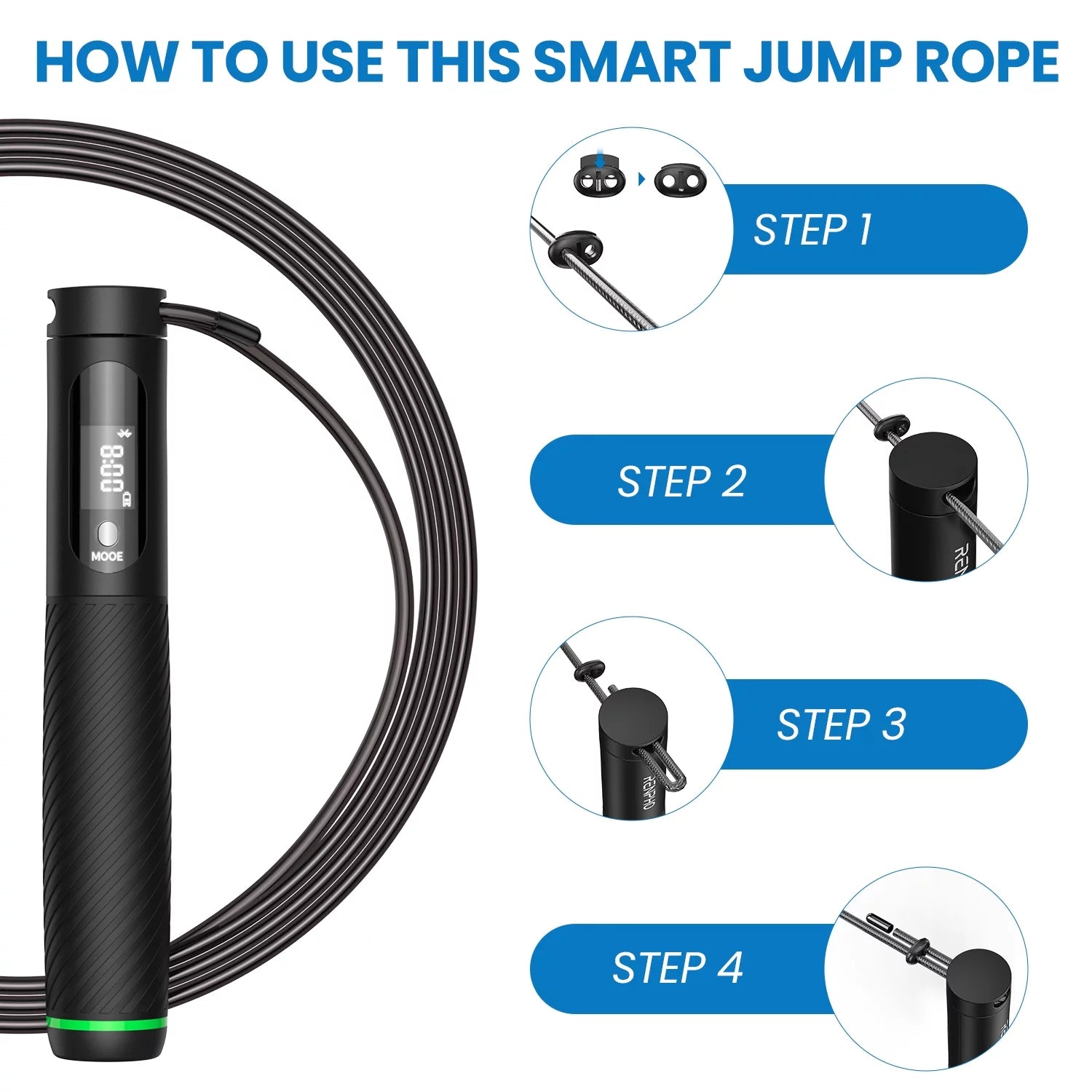 9FT Adjustable Smart Jump Rope with Count Time Calorie Analysis , Black