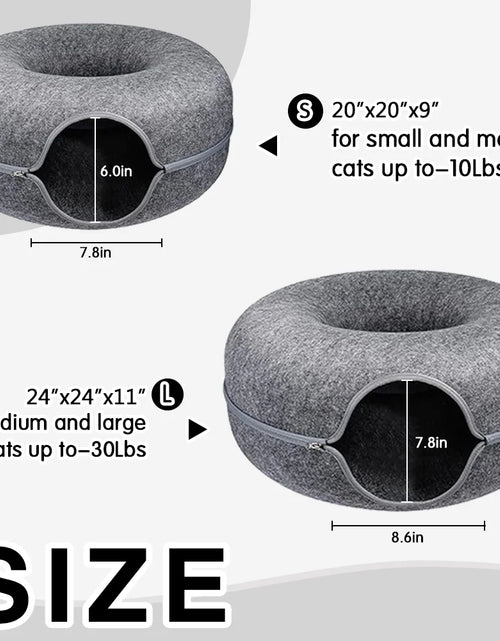 Load image into Gallery viewer, Large Cat Cave with 3 Toys Scratch Resistant Tunnel Bed up to 30 Lbs Dark Grey (24X24X11)
