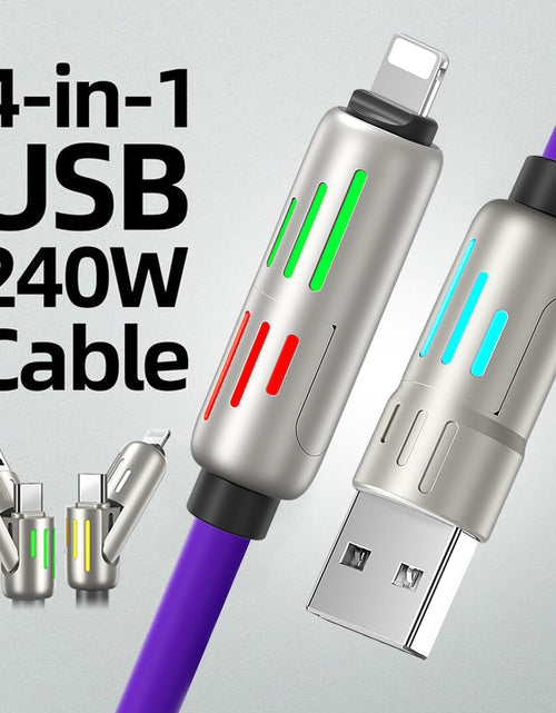 Load image into Gallery viewer, 4 in 1 USB C Cable 240W Fast Charging &amp; Data Sync Multi Silicone RGB Charge Cord
