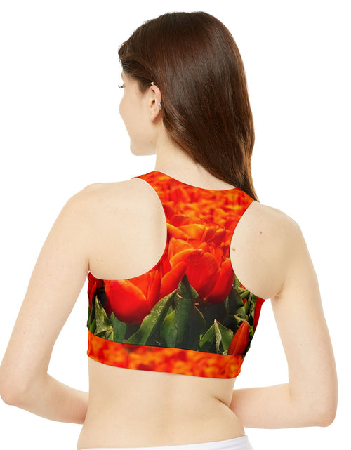 Load image into Gallery viewer, High Neck Crop Bikini Top with tulip design
