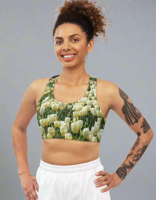 Load image into Gallery viewer, Sports Bra with tulip design
