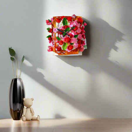 Wall clock with strawberry pie