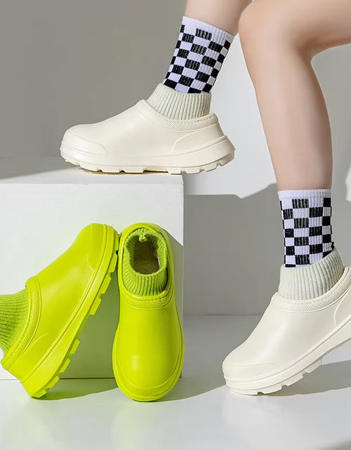 Load image into Gallery viewer, Women Waterproof Cotton Slippers Home Floor Couples Winter Warm Shoes Thick Sole Soft Plush Female Male Indoor Street Boots
