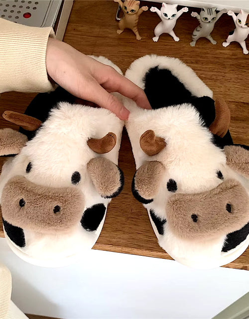 Load image into Gallery viewer, Women&#39;S Cartoon Cute Cow House Slippers Warm plus Lined Closed Toe Fuzzy Home Slides Women&#39;S Fluffy Comfy Shoes Winter Autumn
