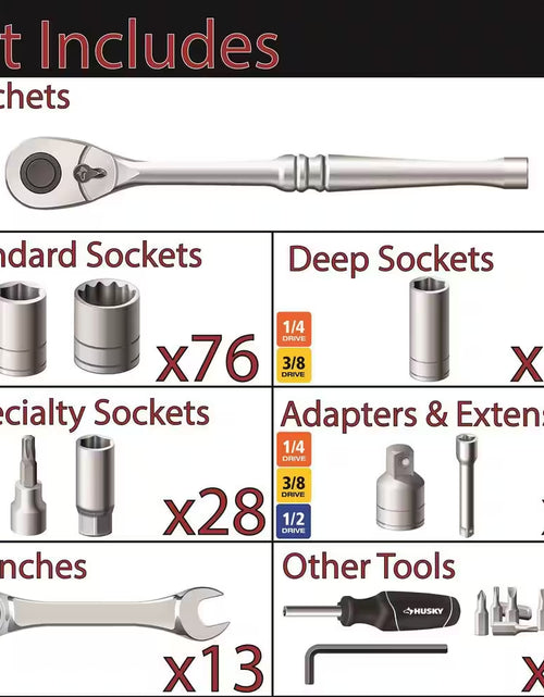 Load image into Gallery viewer, 1/4 In., 3/8 In. and 1/2 In. 72-Tooth Ratchet Mechanics Tool Set with Chest (244-Piece)
