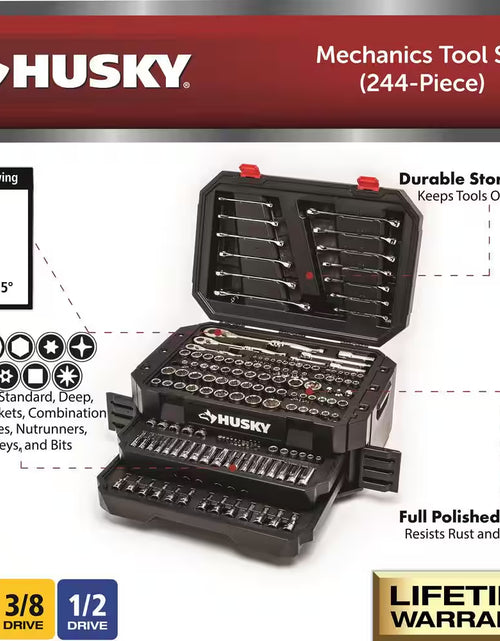 Load image into Gallery viewer, 1/4 In., 3/8 In. and 1/2 In. 72-Tooth Ratchet Mechanics Tool Set with Chest (244-Piece)
