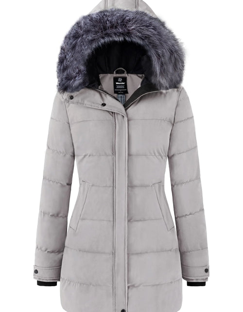 Load image into Gallery viewer, Women&#39;S Puffer Jacket Hooded Parka Warm Winter Coat Long Coats Charcoal L
